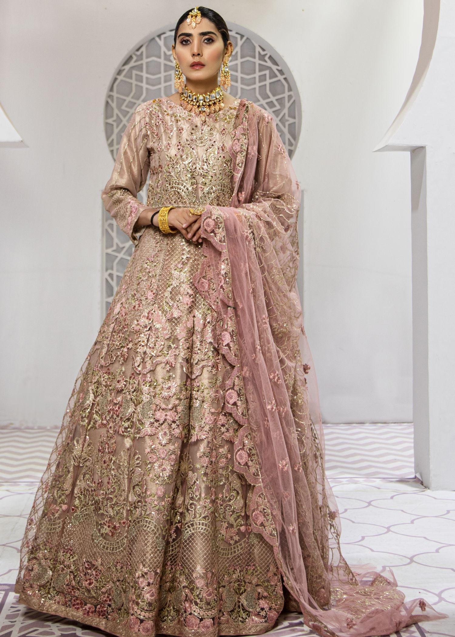 Marigold Embroidered Net Flared Maxi Dress (2-Piece) - Image 2