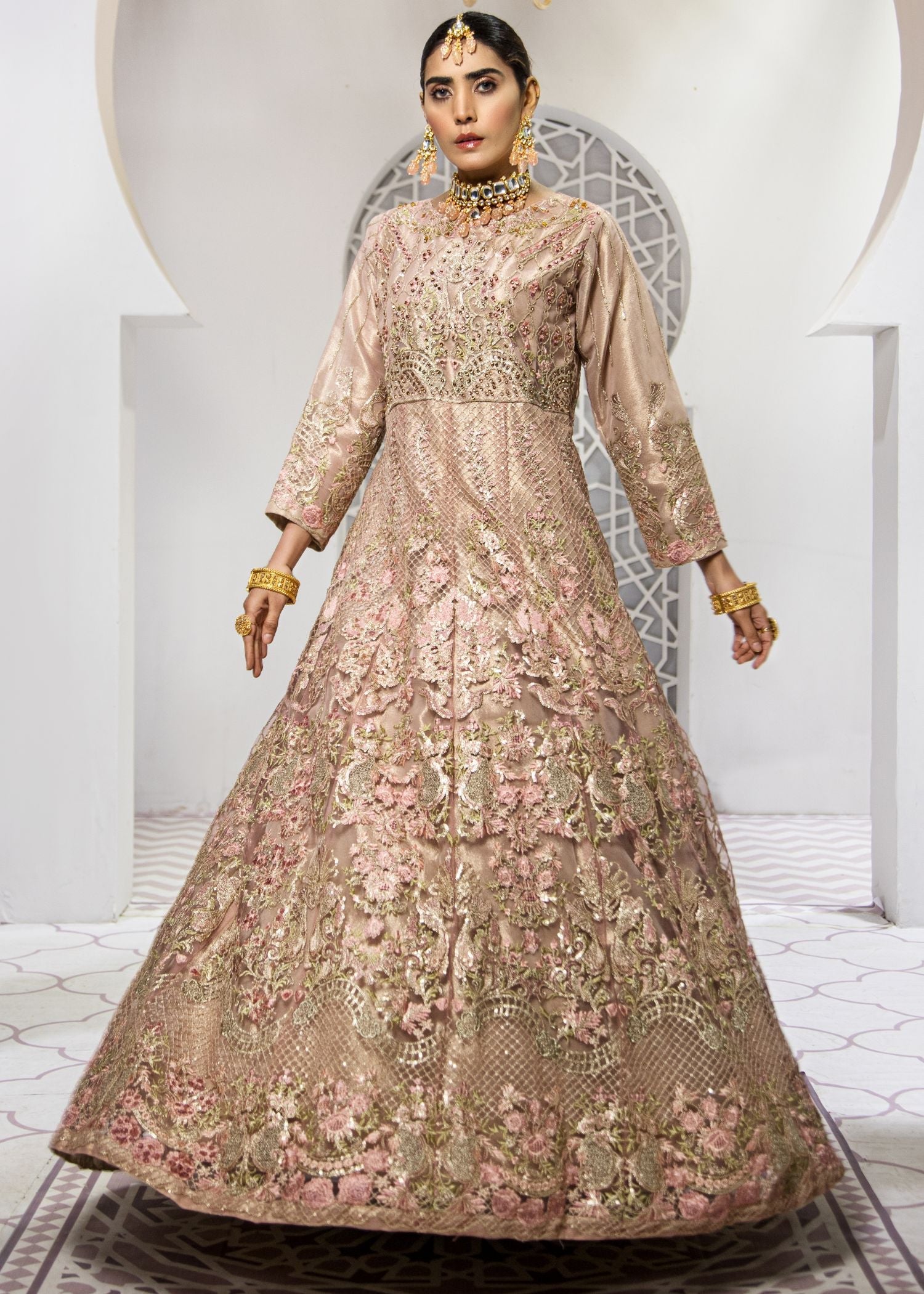 Marigold Embroidered Net Flared Maxi Dress (2-Piece) - Image 3