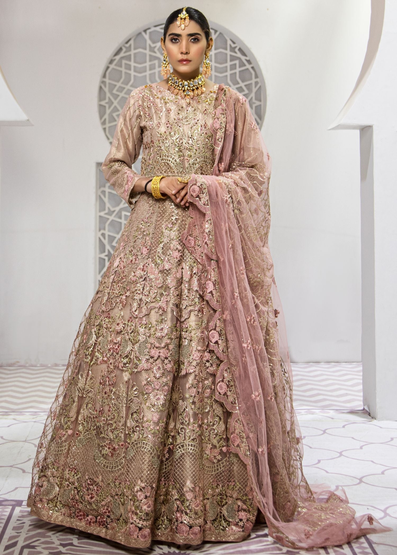 Marigold Embroidered Net Flared Maxi Dress (2-Piece) - Image 5