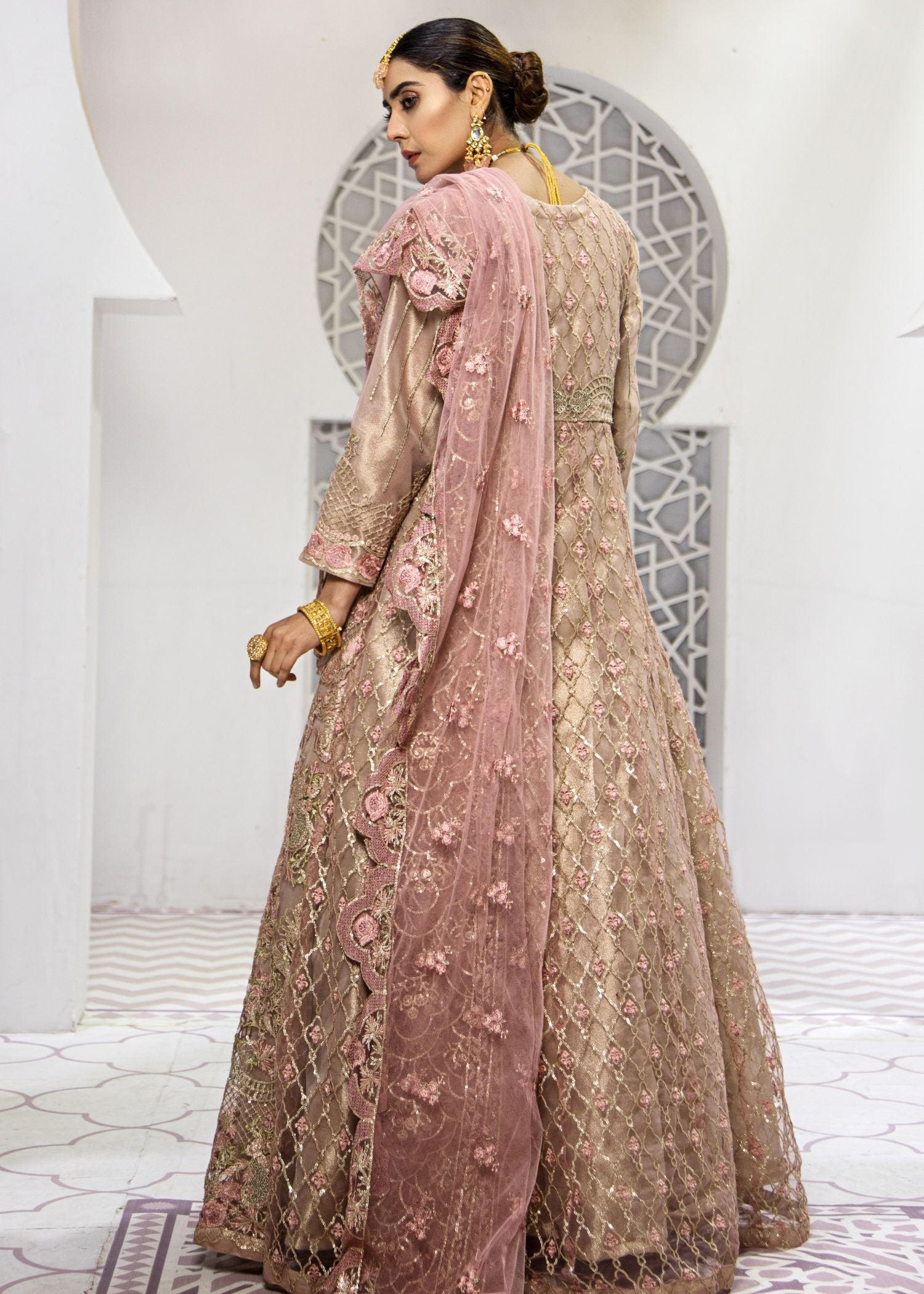 Marigold Embroidered Net Flared Maxi Dress (2-Piece) - Image 7