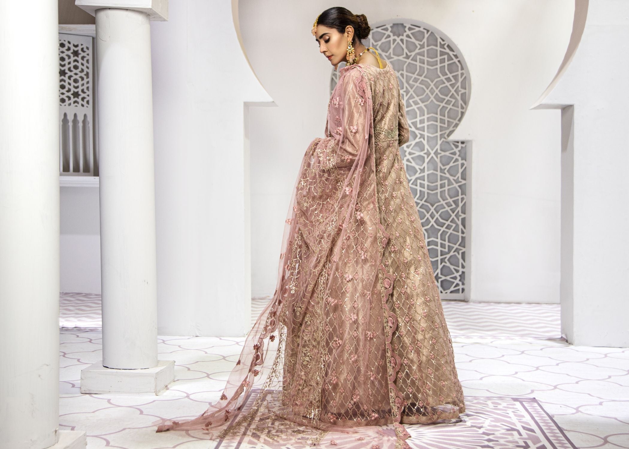 Marigold Embroidered Net Flared Maxi Dress (2-Piece) - Image 8