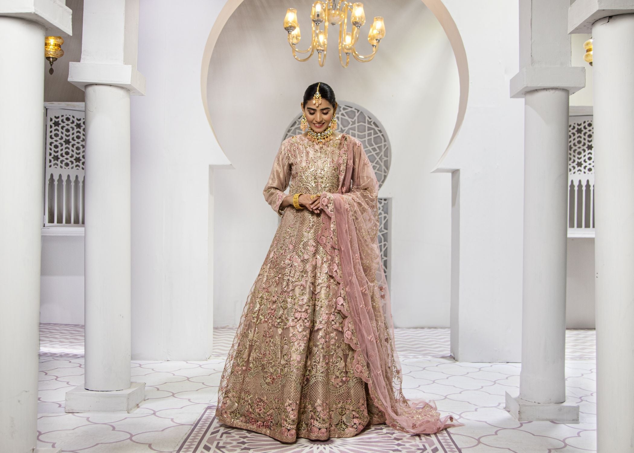 Marigold Embroidered Net Flared Maxi Dress (2-Piece) - Image 9