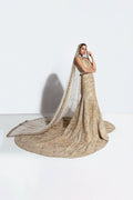 Pakistani Fresh Gold Hand-Embellished Net Bridal Gown (2-Piece) - Image 2