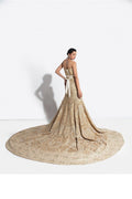 Pakistani Fresh Gold Hand-Embellished Net Bridal Gown (2-Piece) - Image 6
