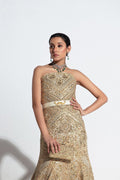 Pakistani Fresh Gold Hand-Embellished Net Bridal Gown (2-Piece) - Image 7