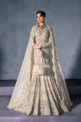 Pakistani Gold Hand-Embroidered Net Bridal Gown (2-Piece) - Image 2