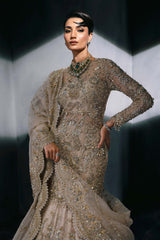 Pakistani Gold Hand-Embroidered Net Bridal Gown (2-Piece) - Image 3