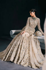 Pakistani Gold Hand-Embroidered Net Bridal Gown (2-Piece) - Image 4
