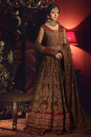Gold Embellished Net Gown with Red Lehnga (3-Piece) - Image 2