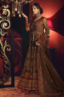 Gold Embellished Net Gown with Red Lehnga (3-Piece) - Image 3