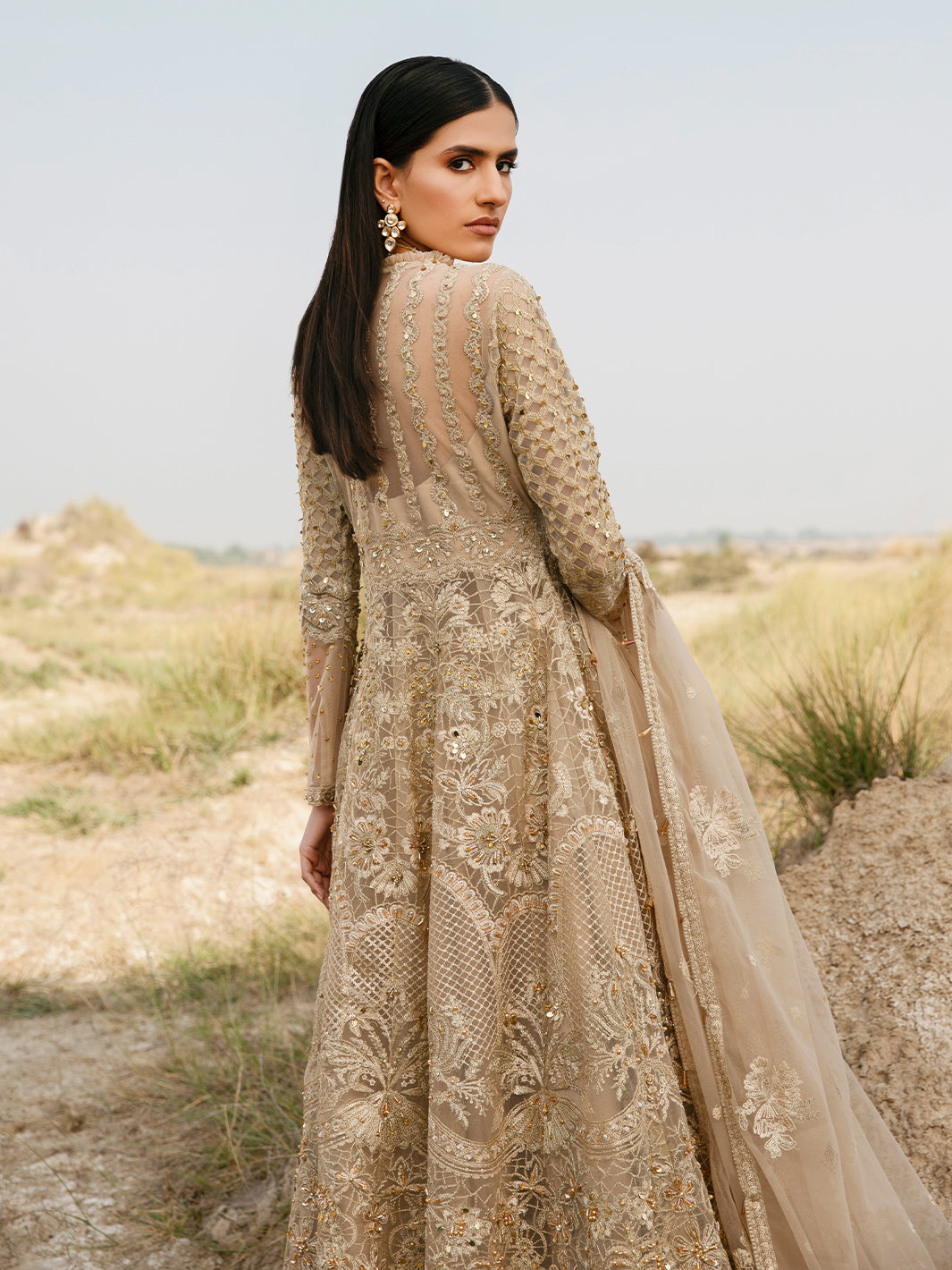 Gold Embroidered Net Formal Gown (2-Piece) - Image 1