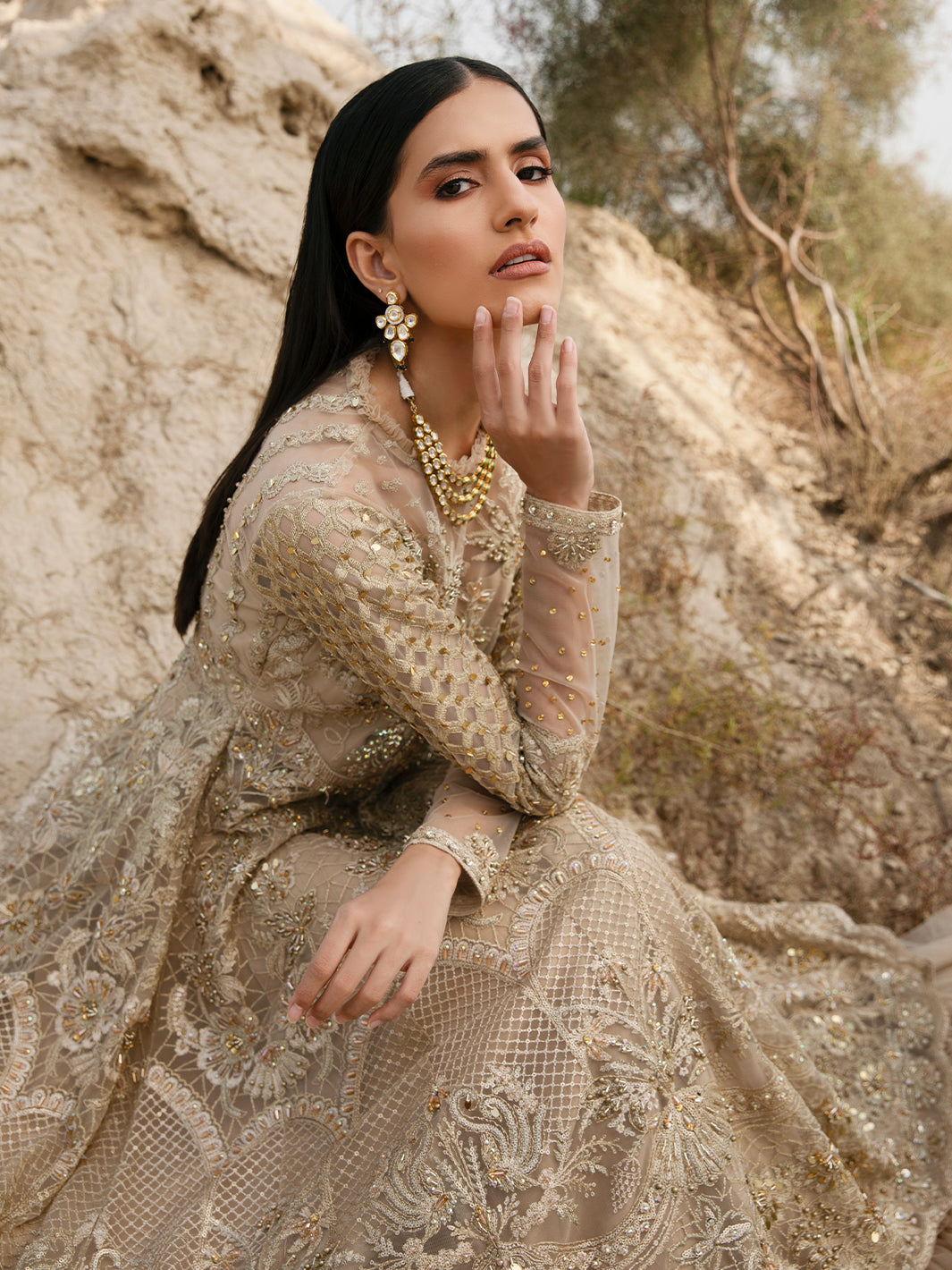 Gold Embroidered Net Formal Gown (2-Piece) - Image 4