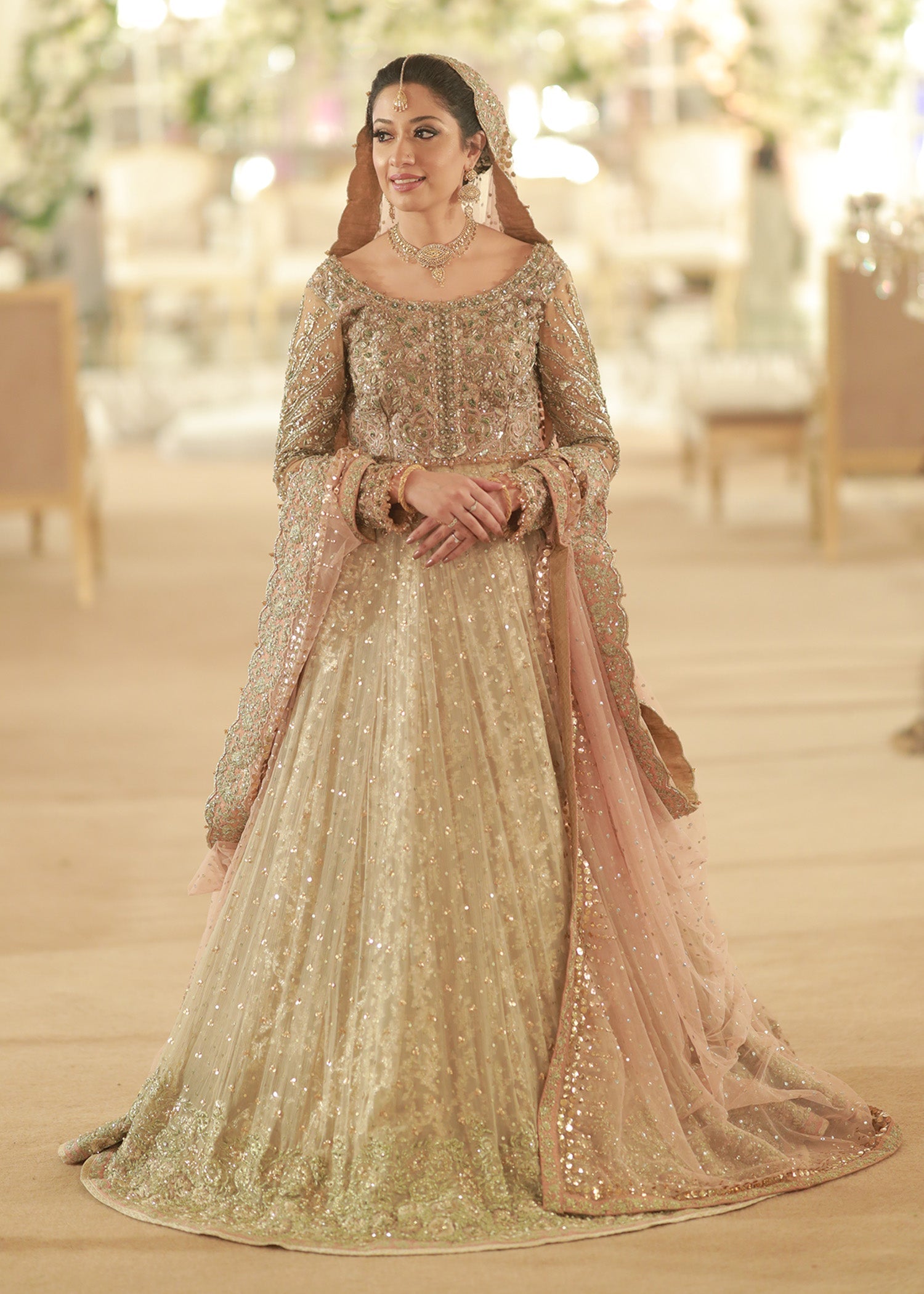 Champagne Embellished Net Bridal Gown (2-Piece) - Image 1