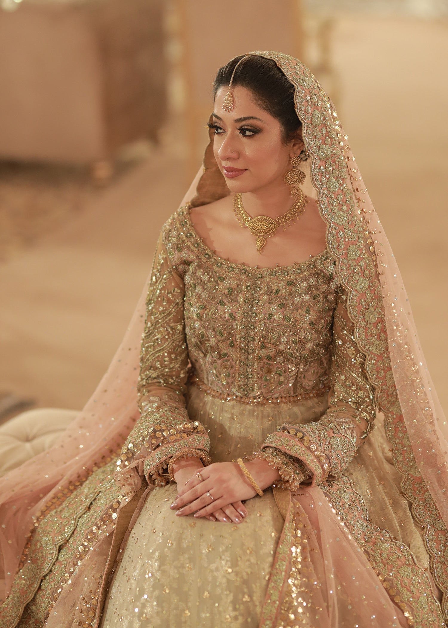 Champagne Embellished Net Bridal Gown (2-Piece) - Image 2