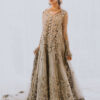 Pakistani Champagne Embellished Net Front-Open Gown (2-Piece) - Image 2