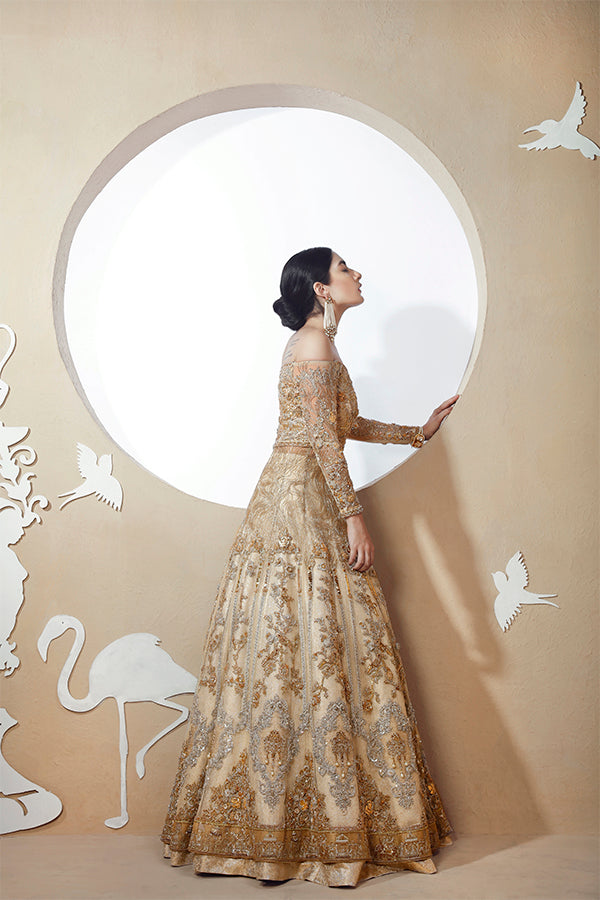 Indian Gold Embroidered Net Gown (2-Piece) - Image 2