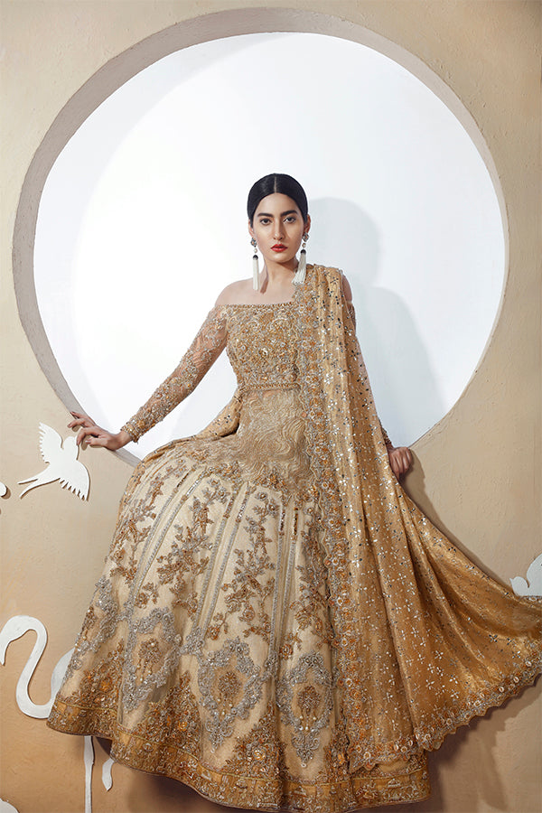 Champagne Gold Embellished Net Bridal Gown (2-Piece) - Image 1