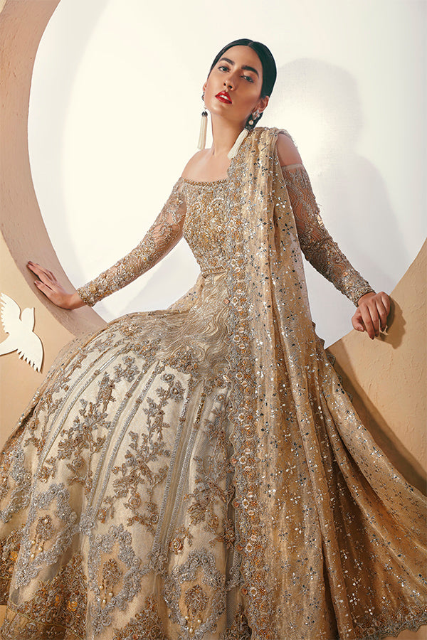 Champagne Gold Embellished Net Bridal Gown (2-Piece) - Image 4