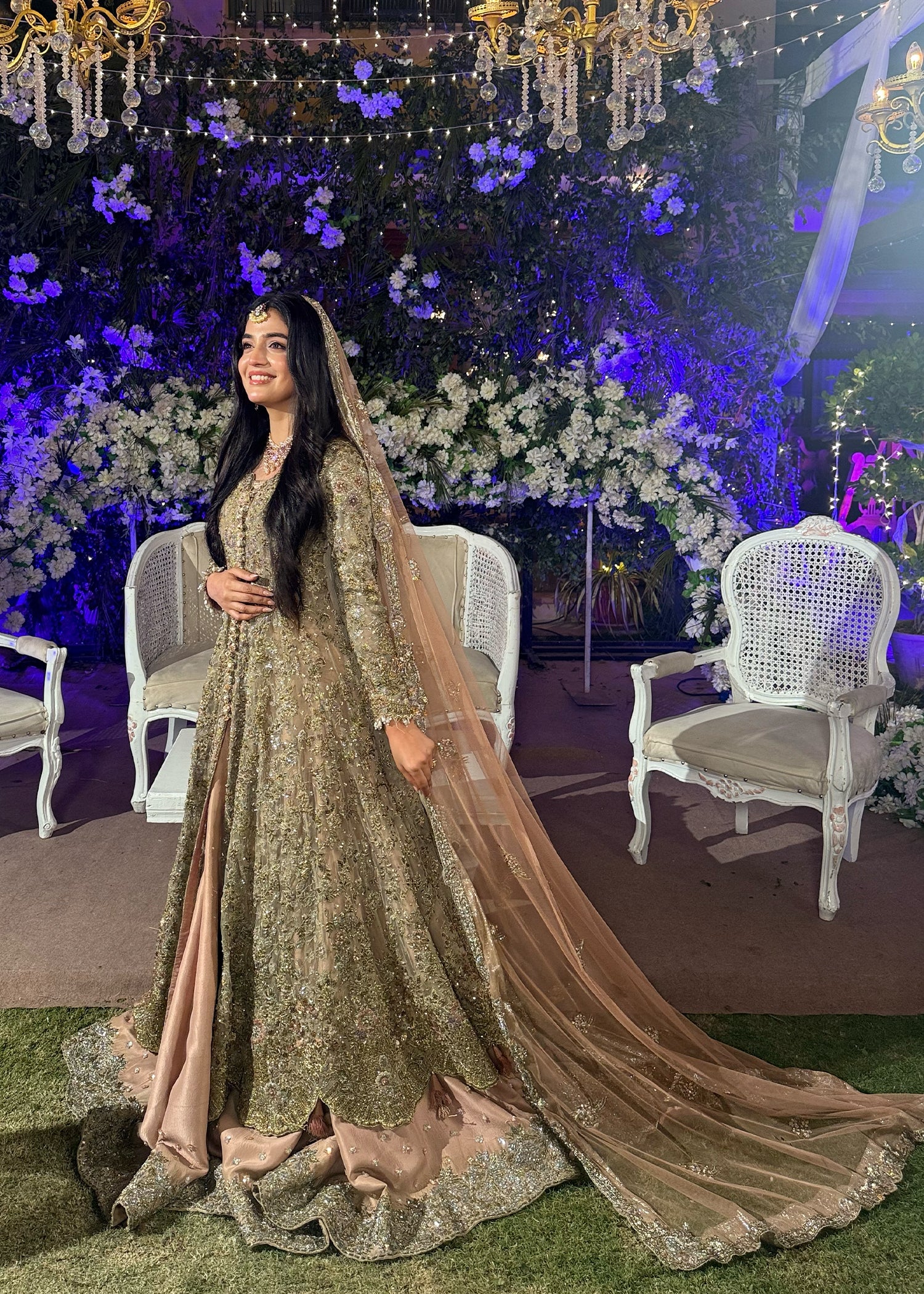 Champagne Gold Embellished Net Bridal Gown (2-Piece) - Image 1