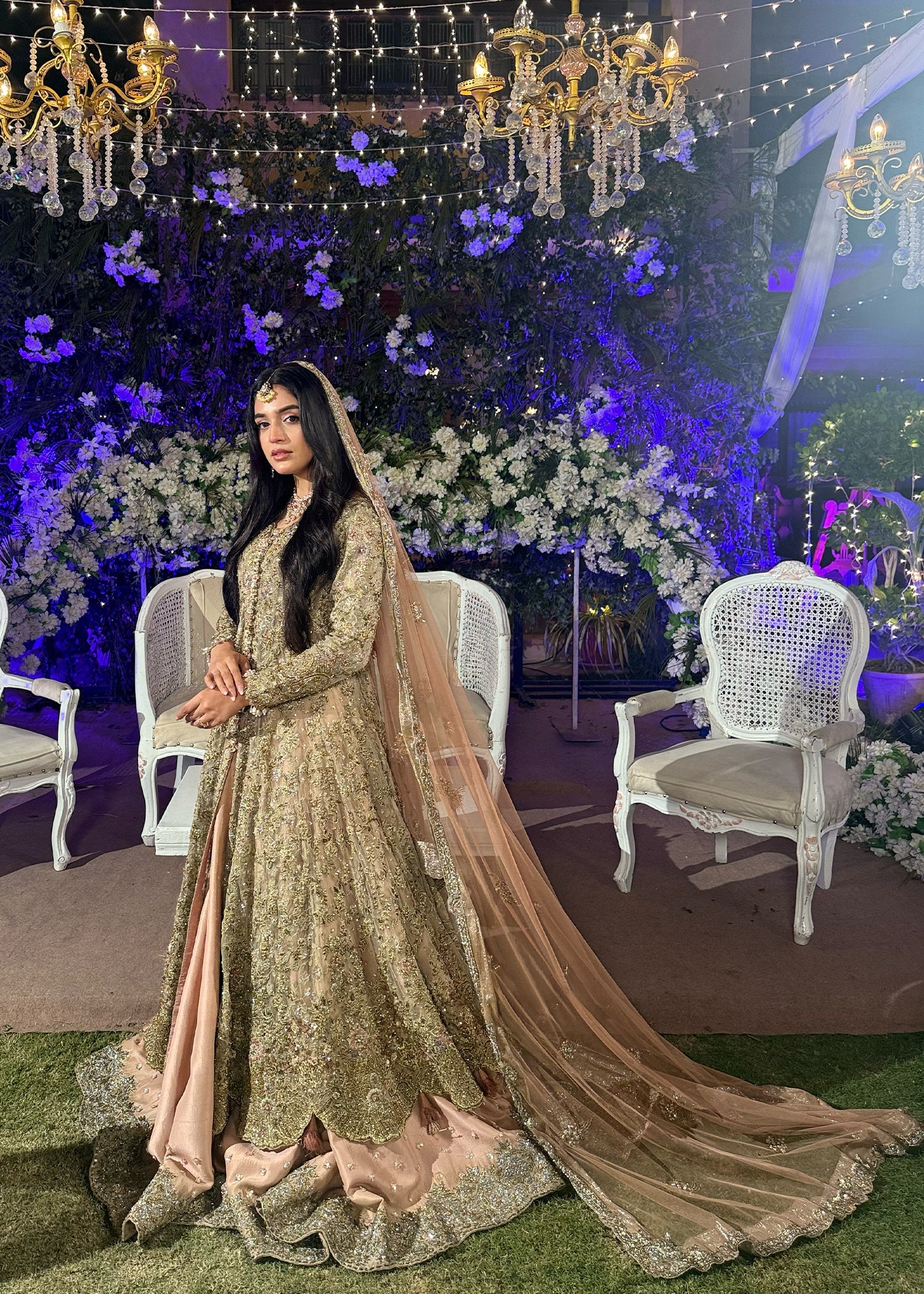 Champagne Gold Embellished Net Bridal Gown (2-Piece) - Image 2