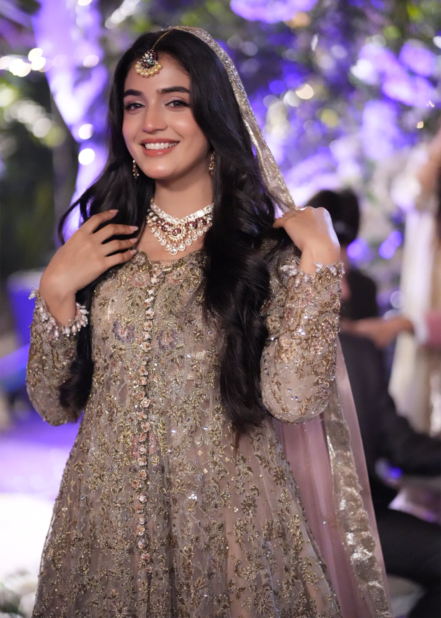 Champagne Gold Embellished Net Bridal Gown (2-Piece) - Image 4