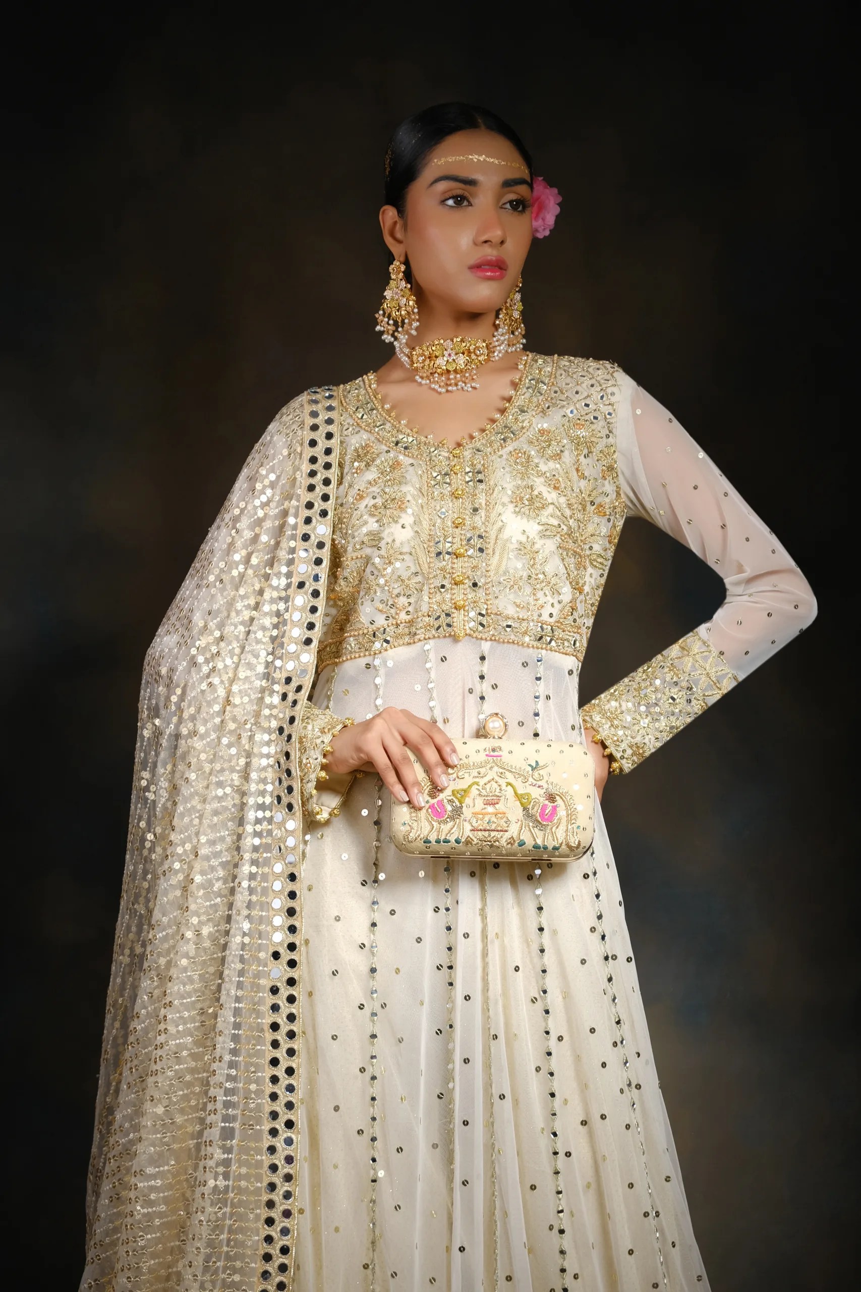 Gold Mirror Work Net Wedding Gown (2-Piece) - Image 1