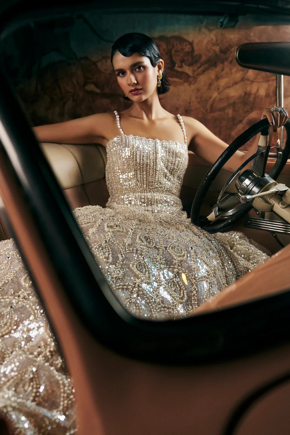 Champagne Sequin Pearl Net Gown (1-Pc) - Image 3