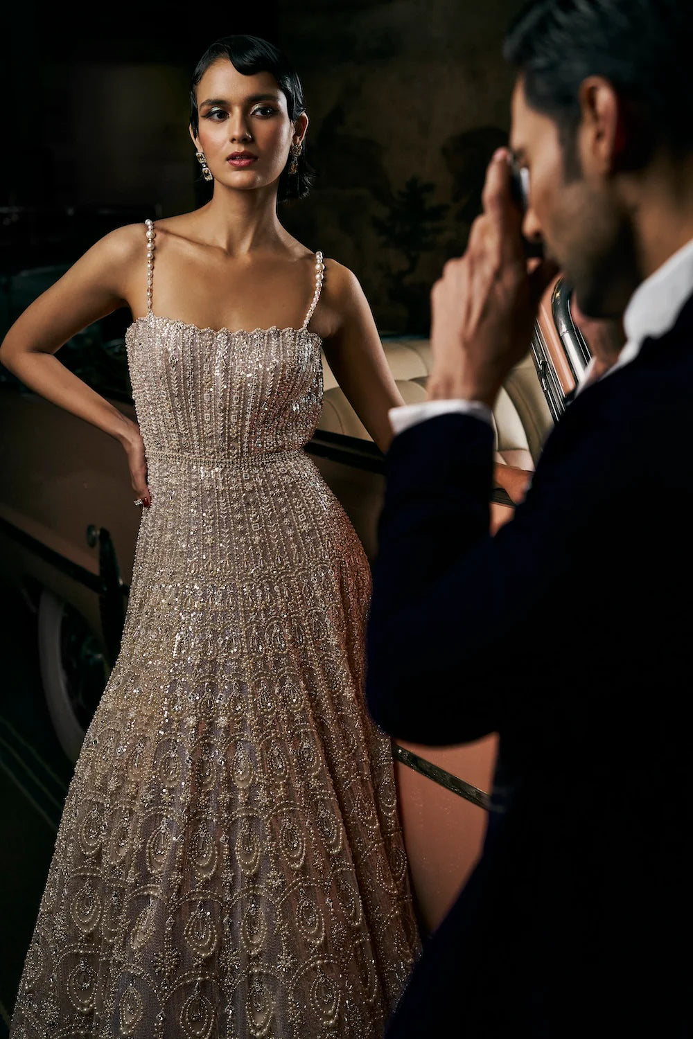 Champagne Sequin Pearl Net Gown (1-Pc) - Image 5