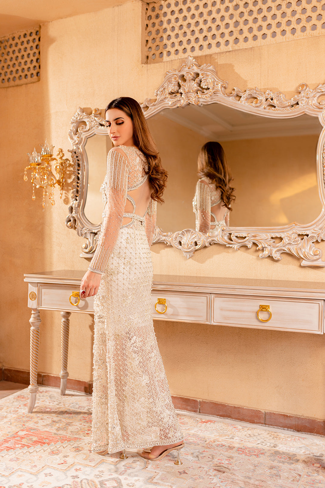 Champagne Pearl & Crystal Net Gown (1-Pc) - Image 4