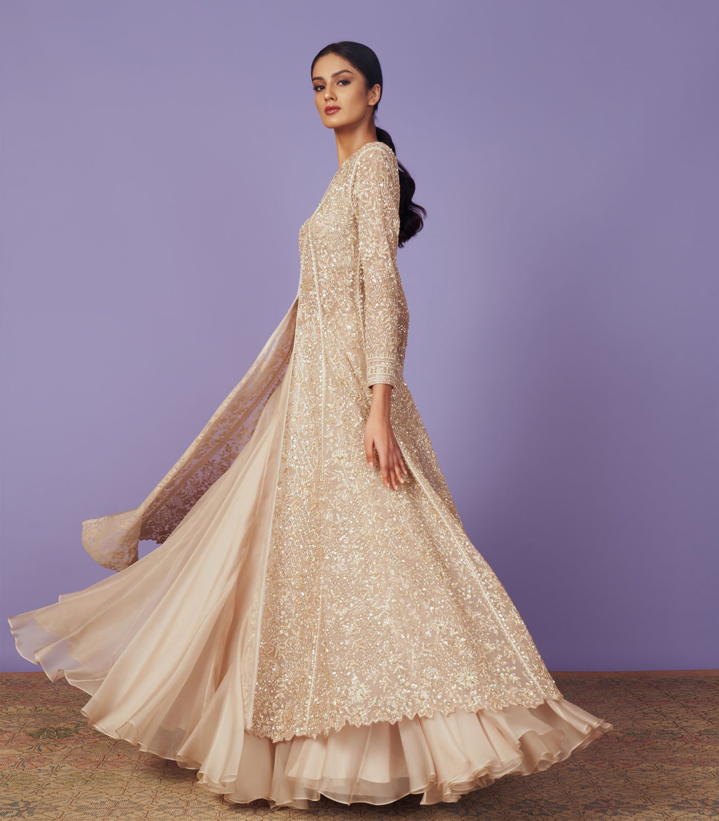 Champagne Embellished Net Gown (3-Piece) - Image 3