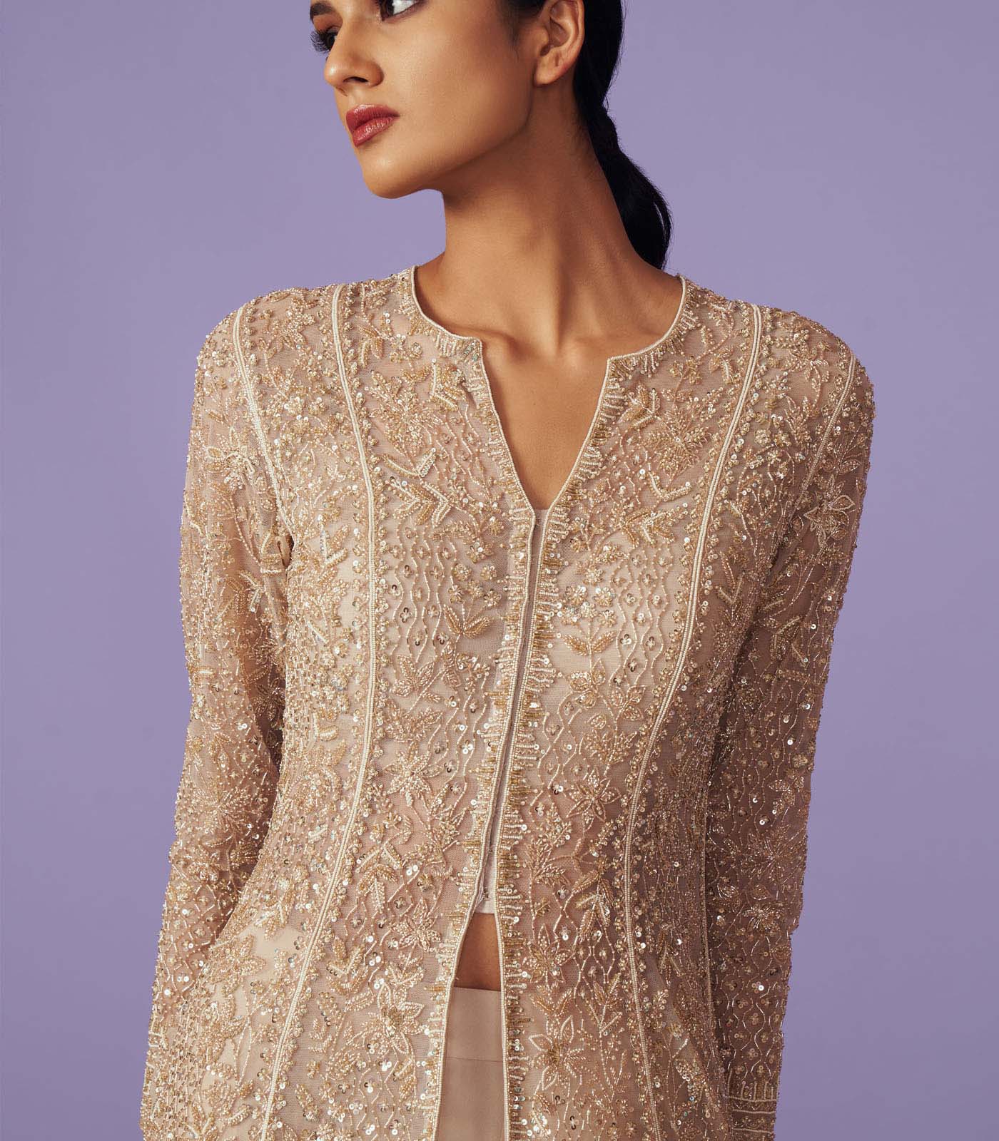 Champagne Embellished Net Gown (3-Piece) - Image 4