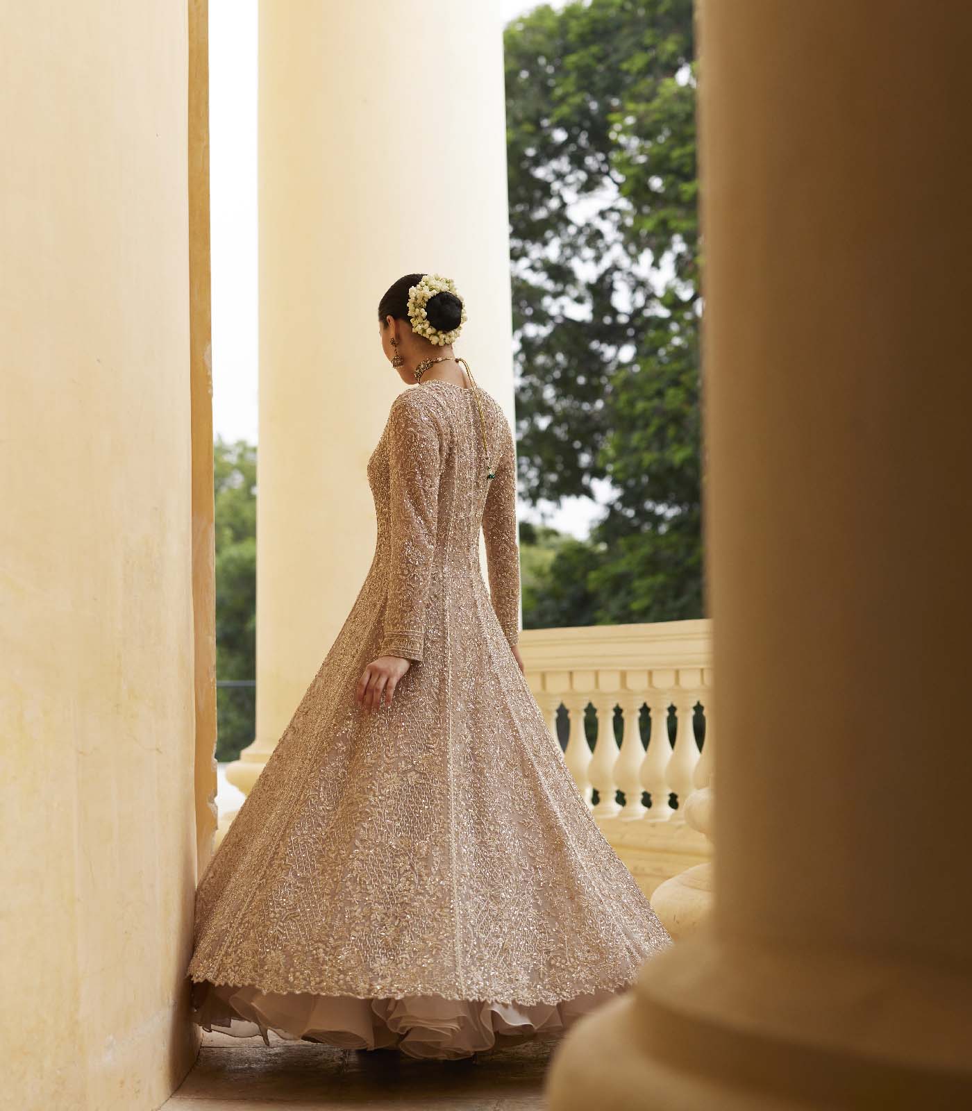 Champagne Embellished Net Gown (3-Piece) - Image 5