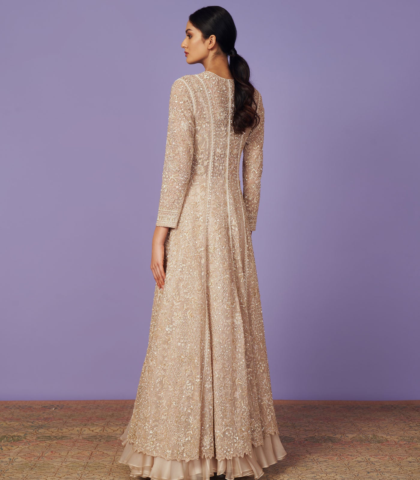 Champagne Embellished Net Gown (3-Piece) - Image 6