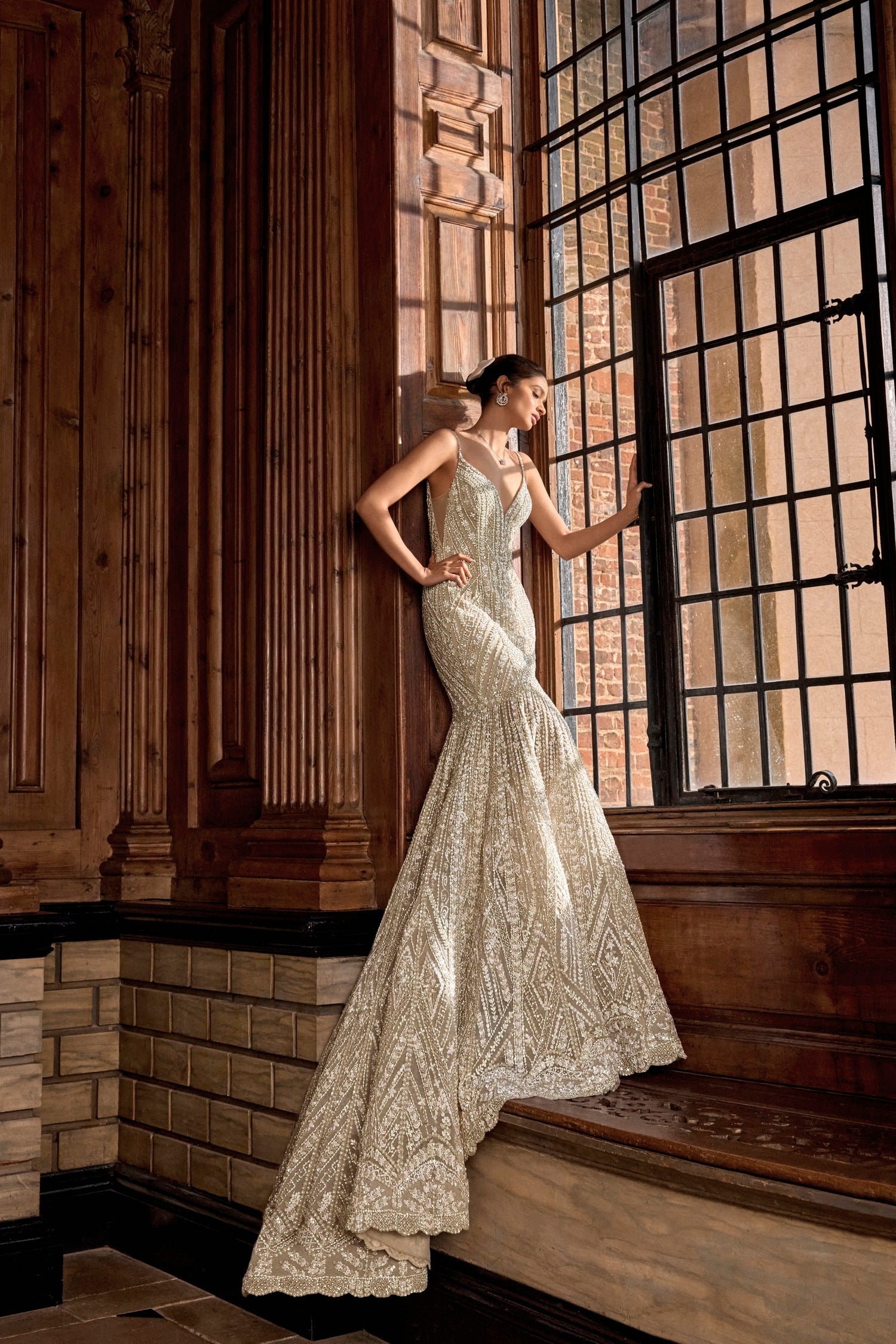 Champagne Sequin Bead Net Fit-and-Flare Gown (1-Pc) - Image 5