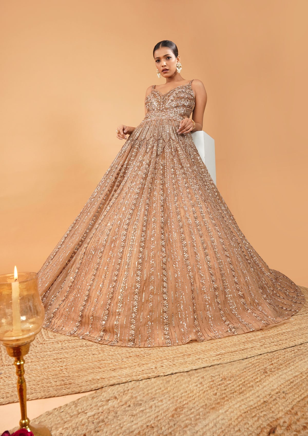 Gold Sequin Net Floor-Length Gown (1-Pc) - Image 1