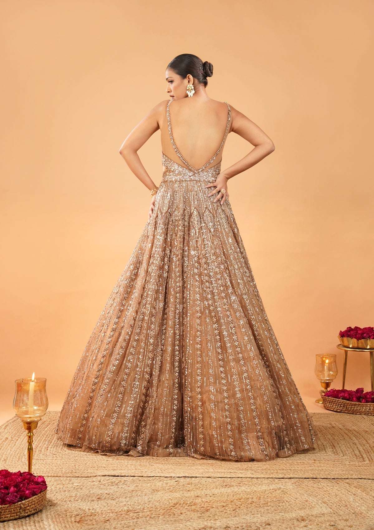 Gold Sequin Net Floor-Length Gown (1-Pc) - Image 2
