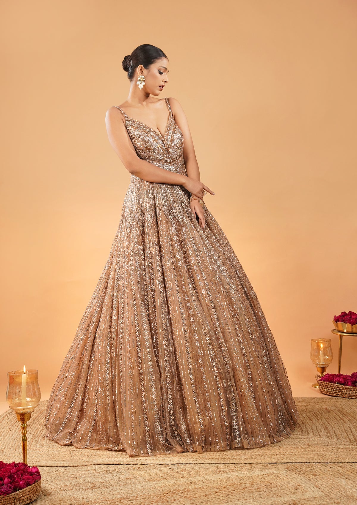Gold Sequin Net Floor-Length Gown (1-Pc) - Image 5