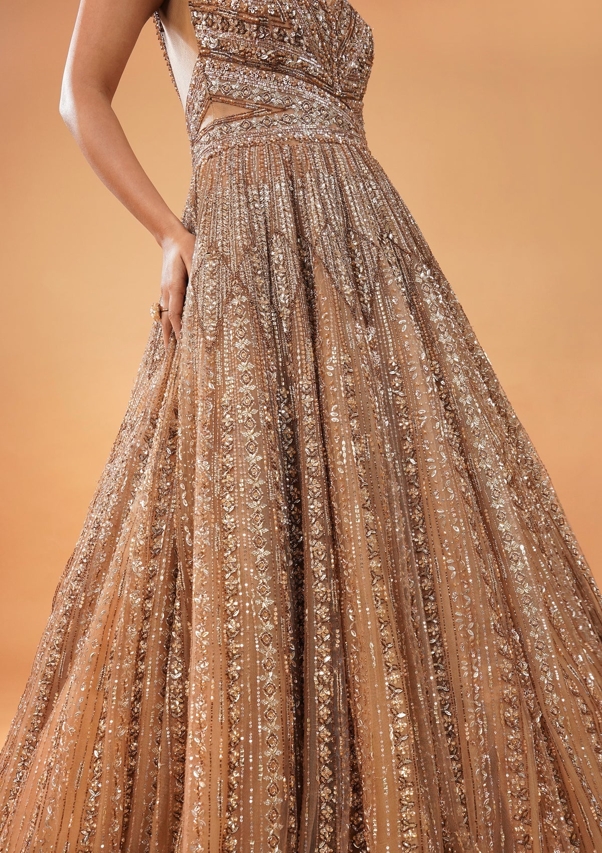 Gold Sequin Net Floor-Length Gown (1-Pc) - Image 6