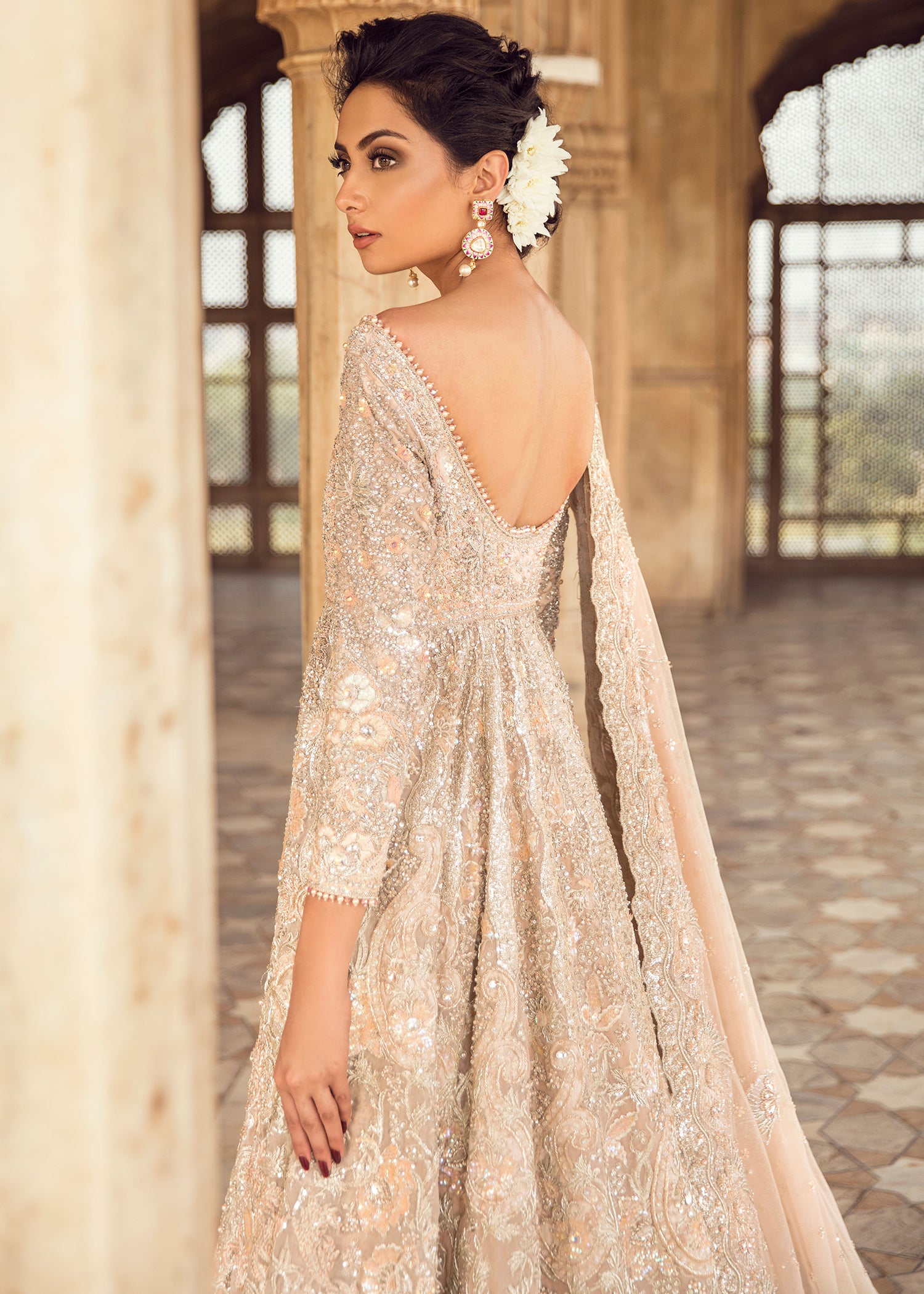 Champagne Embellished Net Bridal Gown (2-Piece) - Image 2