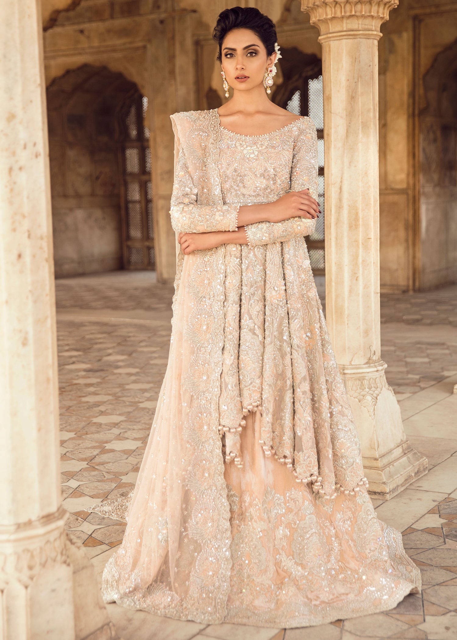 Champagne Embellished Net Bridal Gown (2-Piece) - Image 1