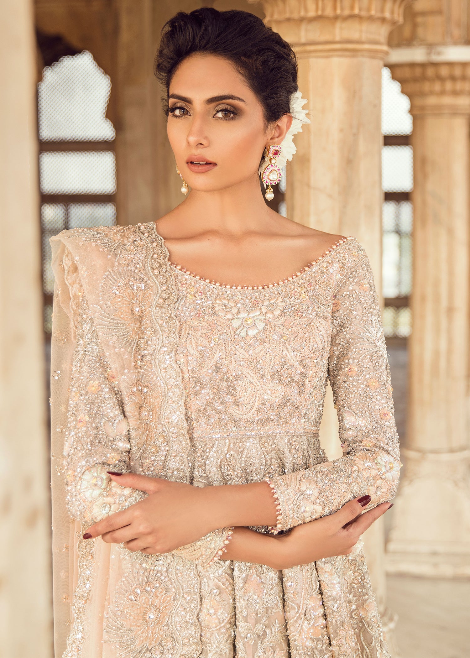 Champagne Embellished Net Bridal Gown (2-Piece) - Image 3