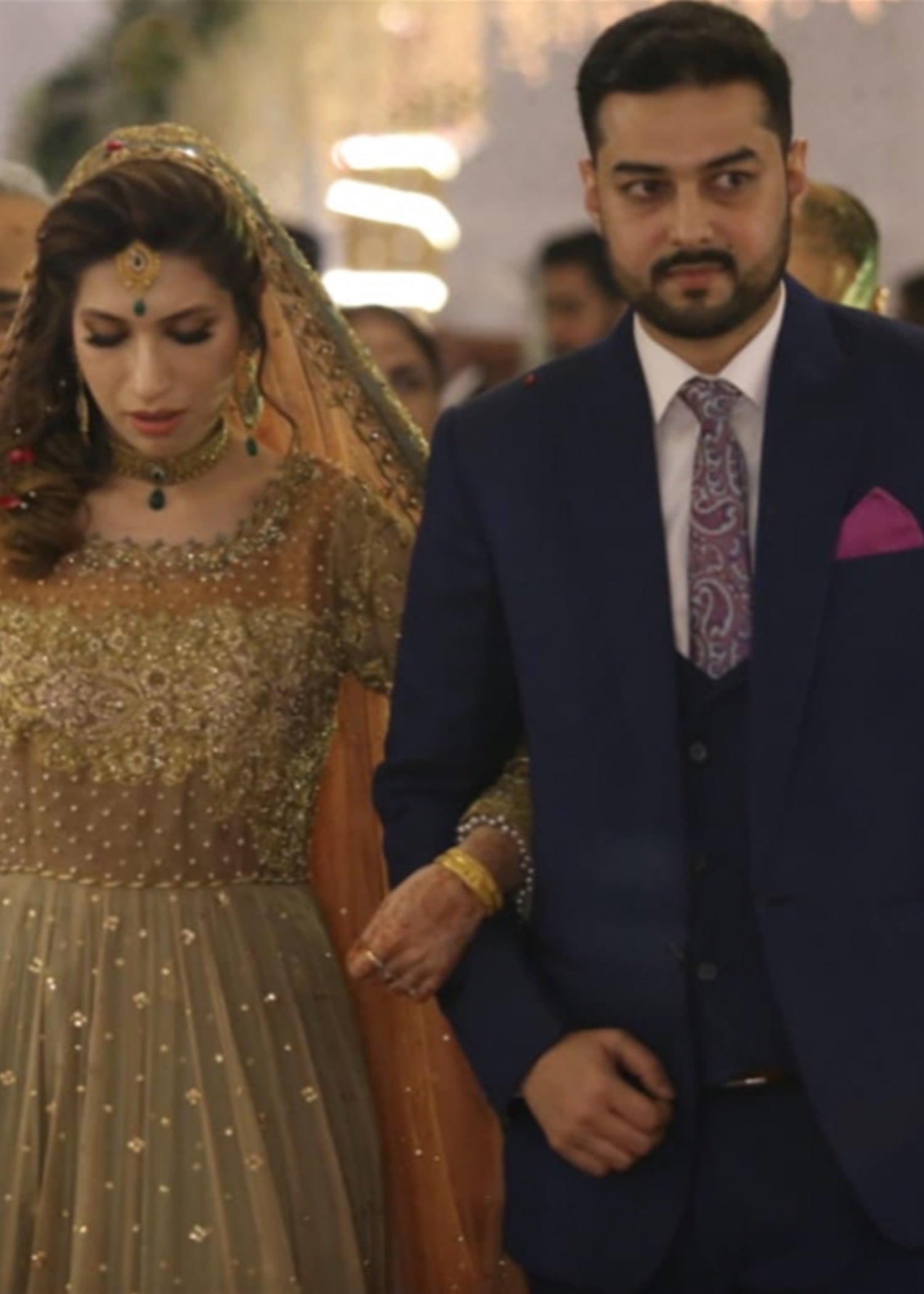 Gold Embroidered Net Bridal Gown (2-Piece) - Image 4