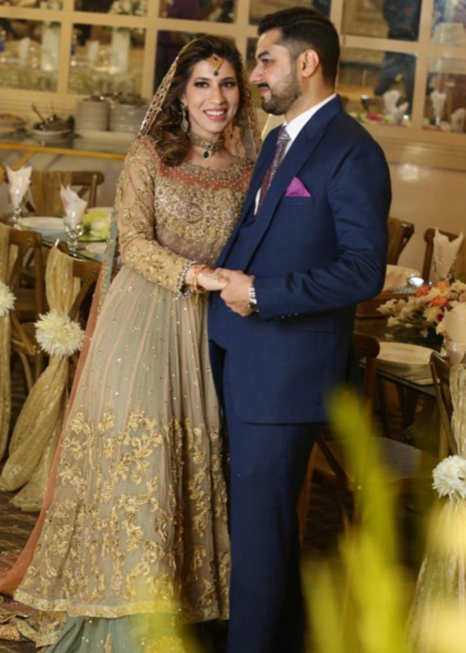 Gold Embroidered Net Bridal Gown (2-Piece) - Image 5