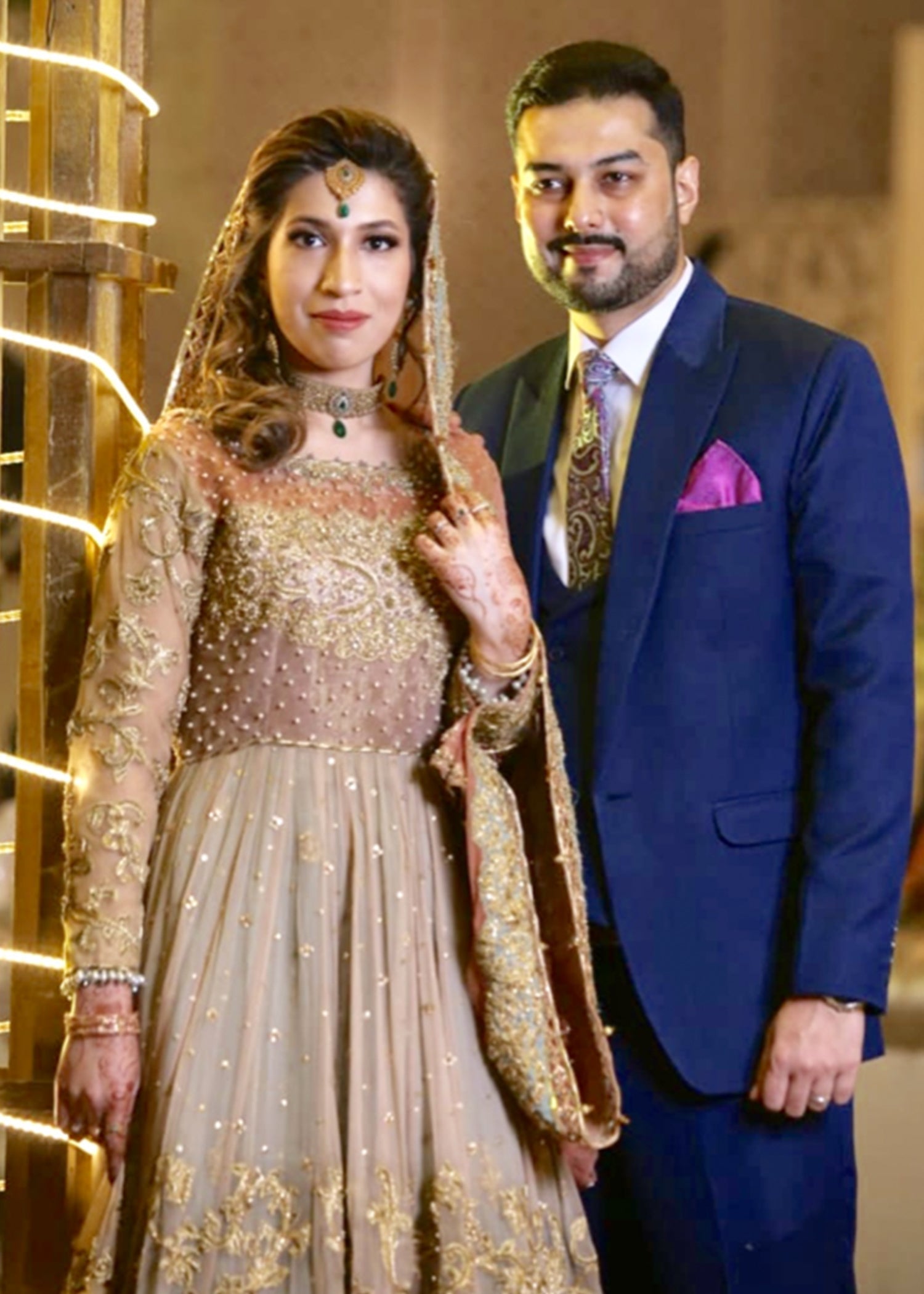 Gold Embroidered Net Bridal Gown (2-Piece) - Image 6