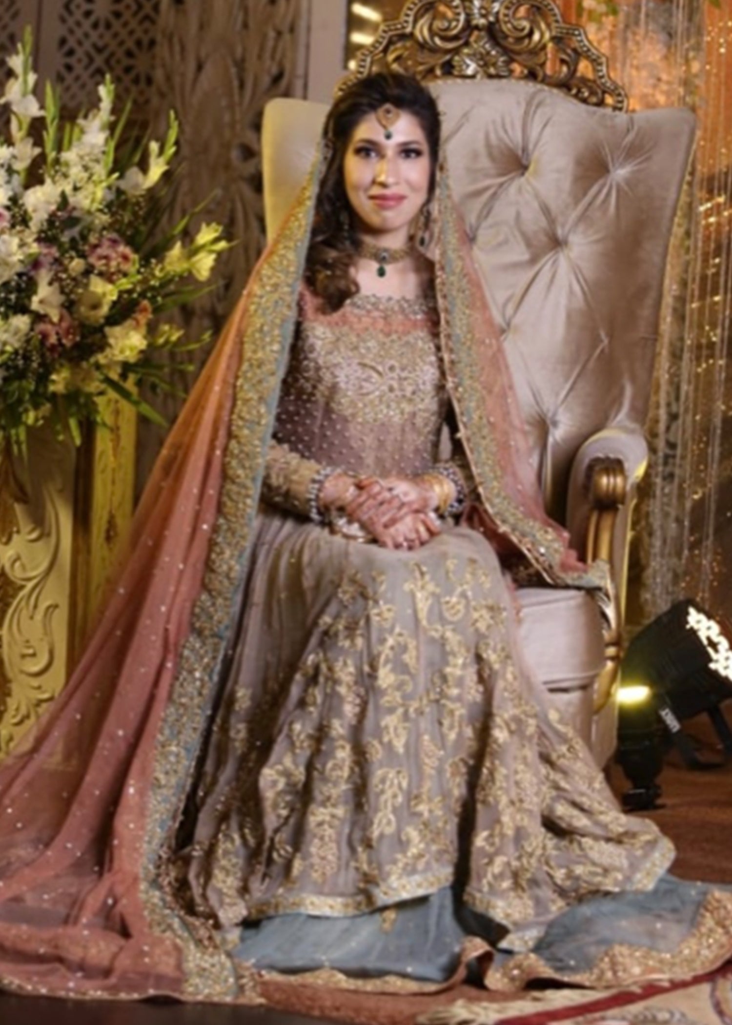 Gold Embroidered Net Bridal Gown (2-Piece) - Image 7