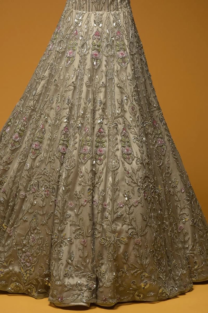 Indian Gold Embellished Net Bridal Gown (1-Pc) - Image 4