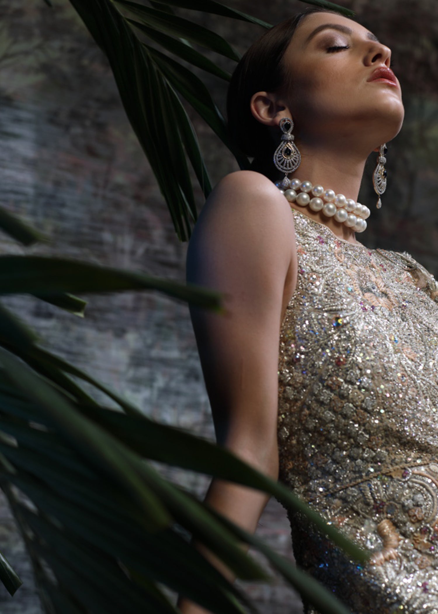 Pakistani Champagne Embellished Net Silk Bridal Gown (2-Piece) - Image 4