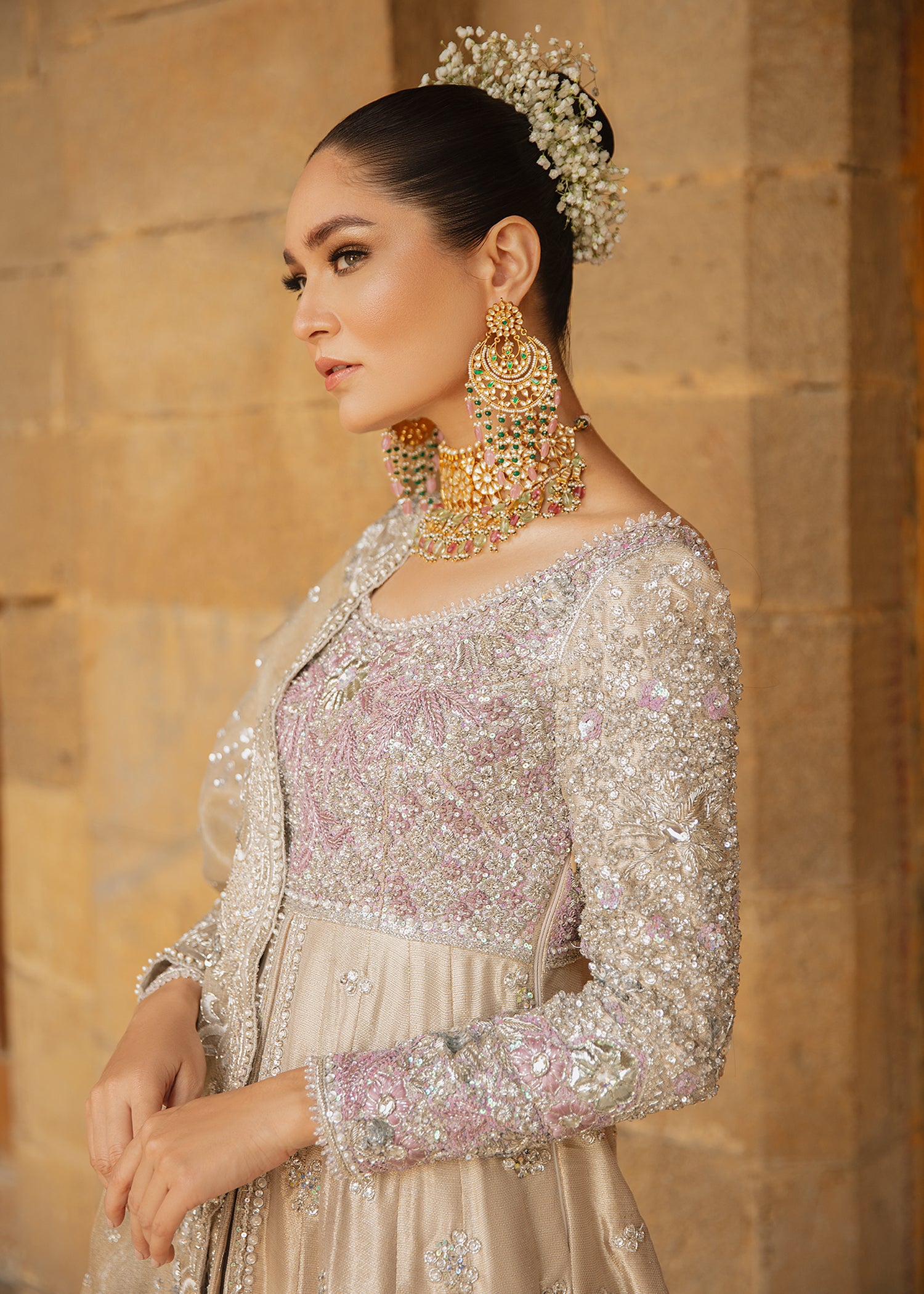 Champagne Lilac Embellished Net Silk-Satin Bridal Gown (2-Piece) - Image 2