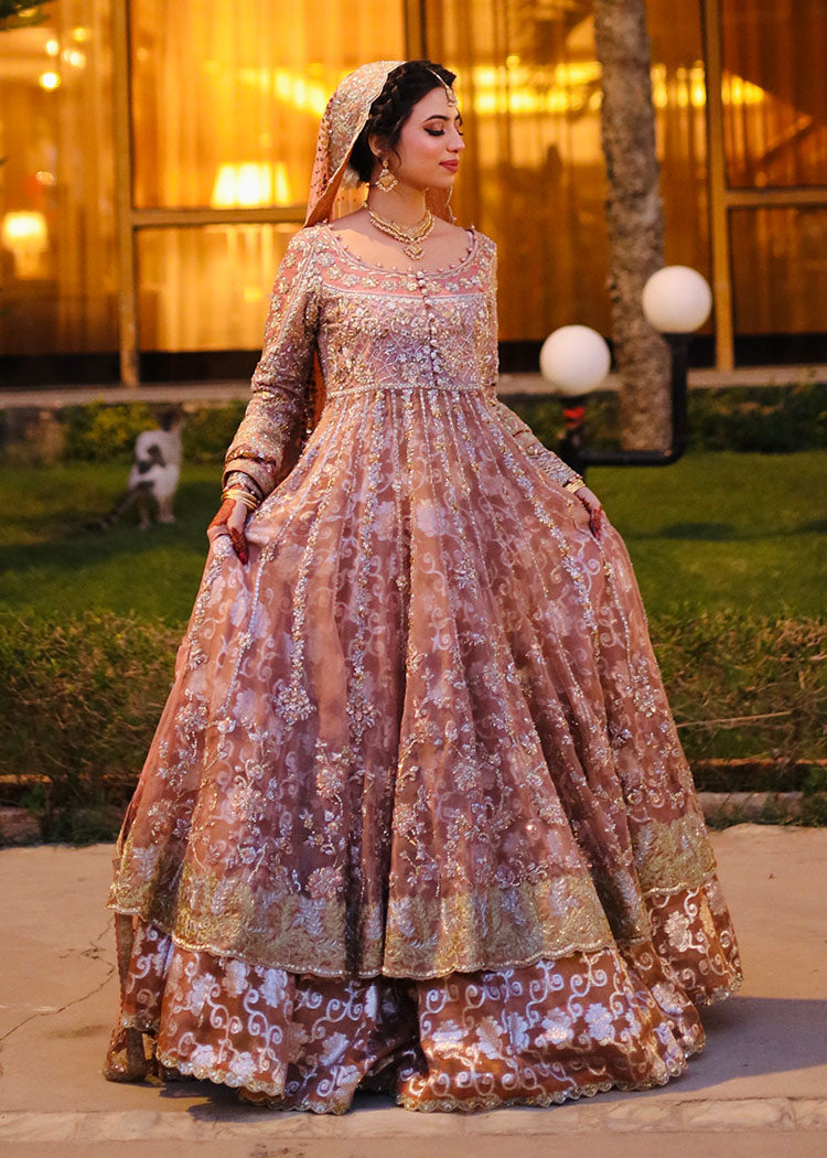 Rose Gold Embellished Net Silk Bridal Gown (2-Piece) - Image 1
