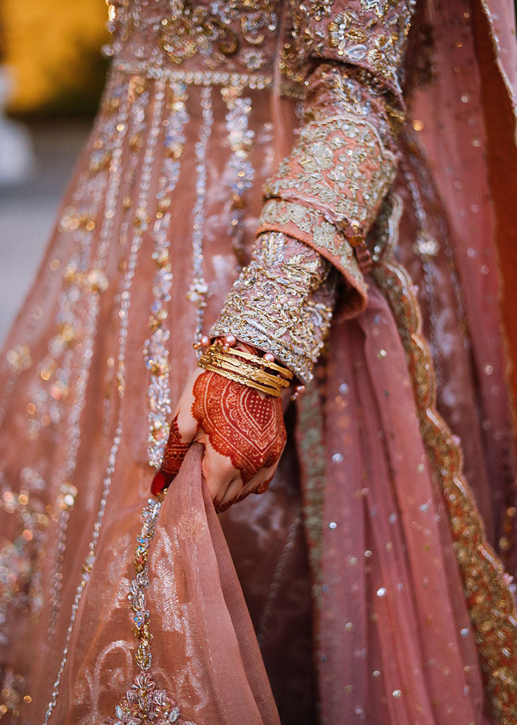 Rose Gold Embellished Net Silk Bridal Gown (2-Piece) - Image 2